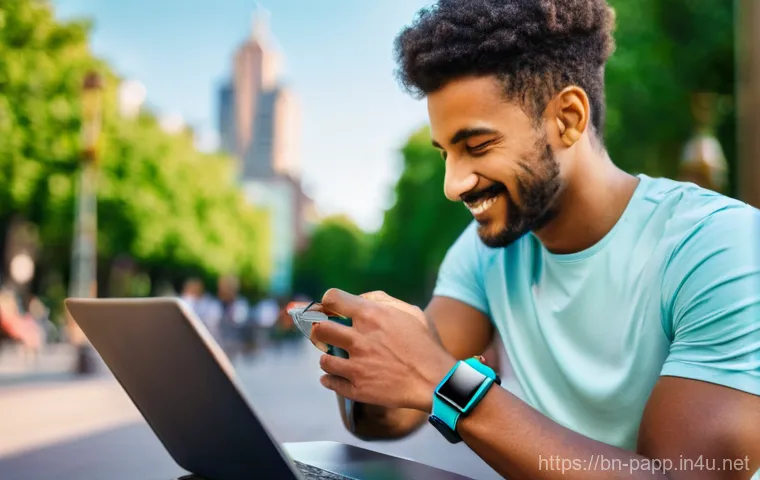 스마트 웨어러블 기기 추천 - **Prompt:** "A diverse group of young adults, dressed in modern activewear and casual clothing, conf...