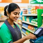 스마트 워치 전자결제 활용 - **Prompt:** A dynamic, mid-shot of a Bangladeshi woman in her late 20s, dressed in a modern, stylish...