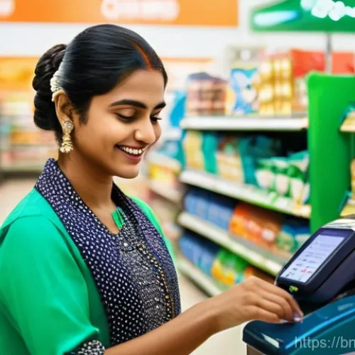 Home 22 스마트 워치 전자결제 활용 - **Prompt:** A dynamic, mid-shot of a Bangladeshi woman in her late 20s, dressed in a modern, stylish...